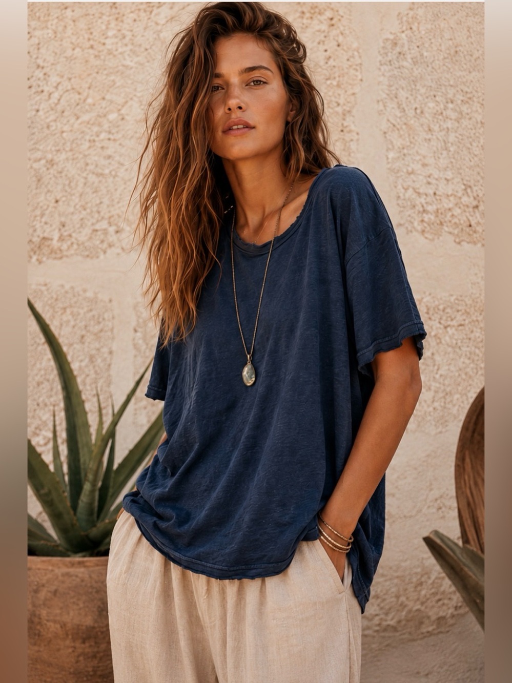 Coastal Boho Lagenlook Cotton Tee | Oversized Artisan Bali Top, XL